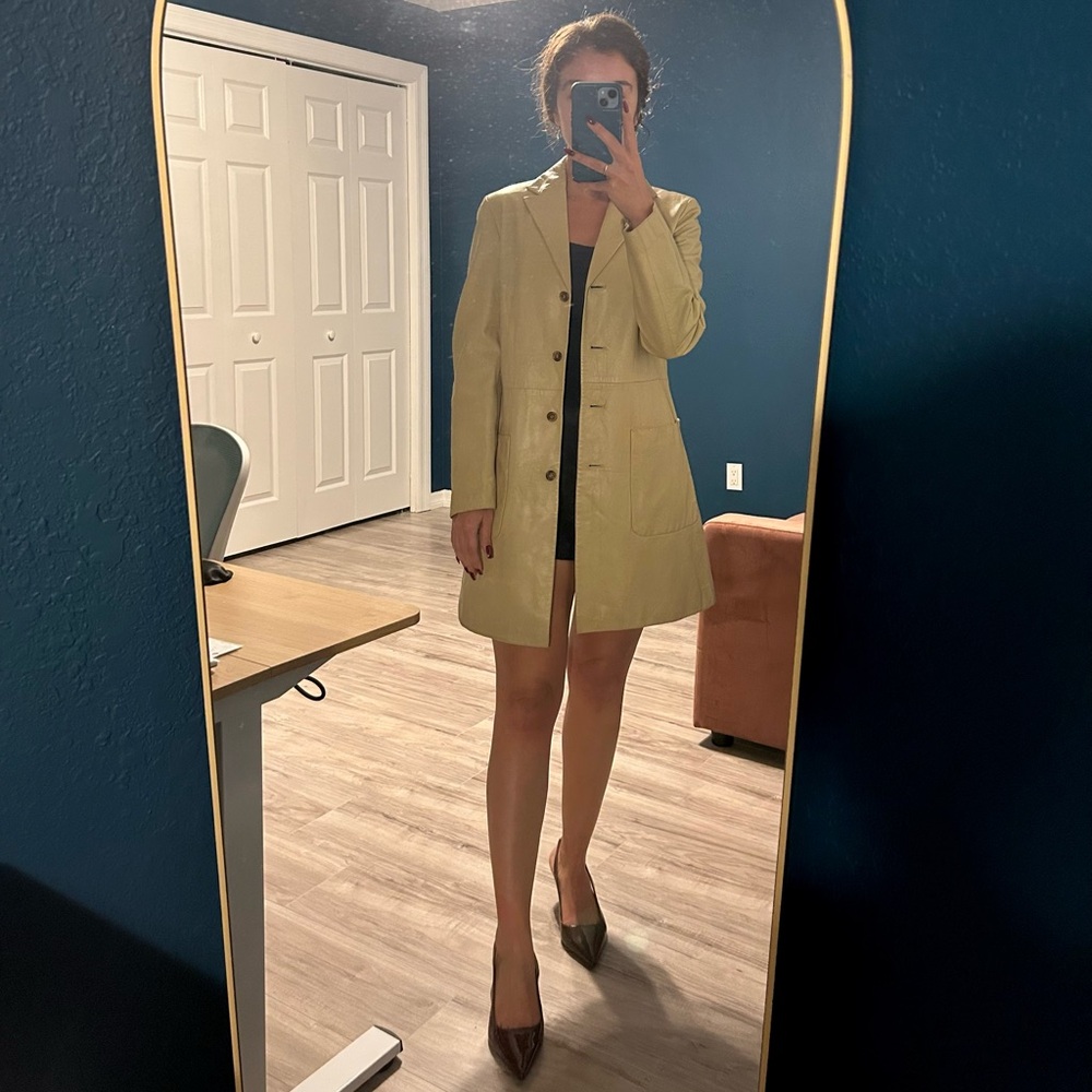Lamb Leather Trench Coat, Size 6